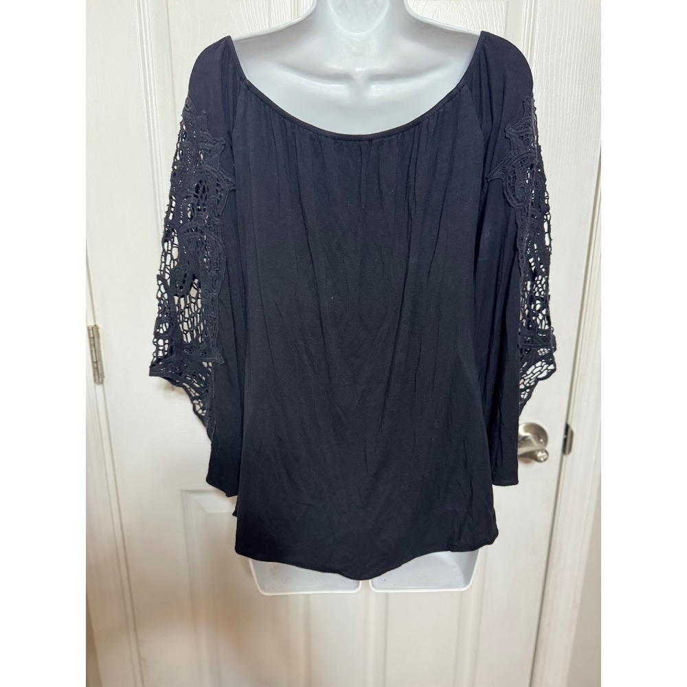 Sky Womens Black Crochet Lace Sleeve Off The Shoulder Blouse Top Size Medium